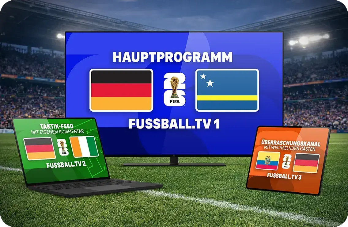 Die Logos der FIFA WM 2026, FIFA Frauen WM 2027 und UEFA EURO 2028 im Zeitstrahl
